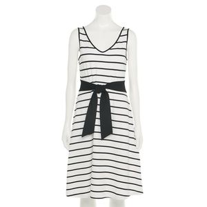 APT. 9 Cinch-Waist Fit & Flare Midi Dress Spandex Black & White Stripes Small